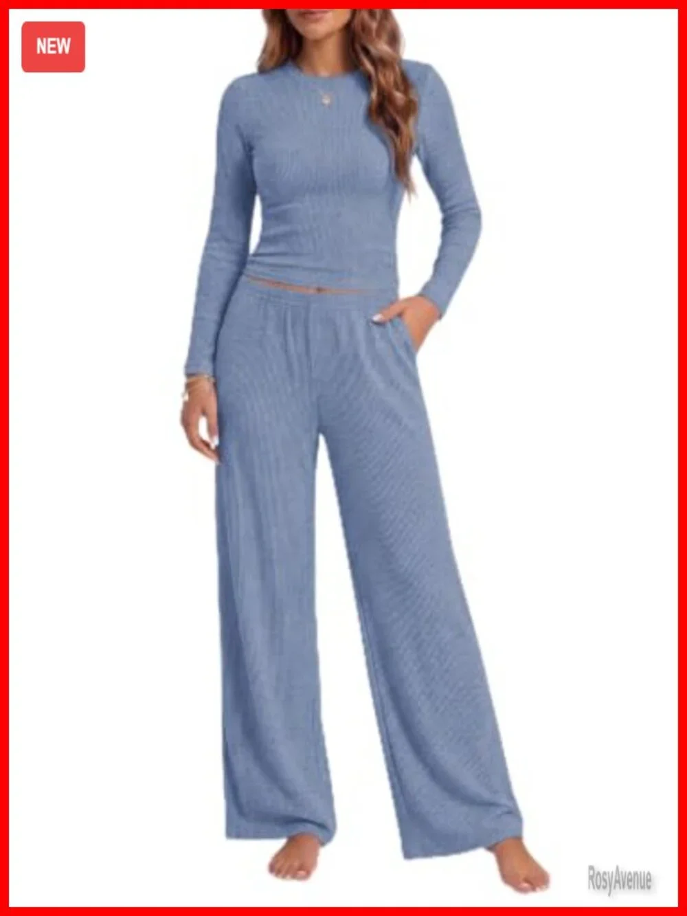 Womens Pajama Set Long Sleeve Ribbed Knit Lounge Set